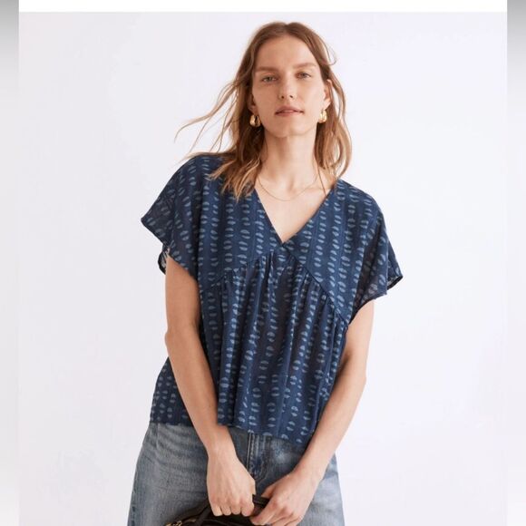 Madewell Tops - Madewell Shirred Top Indigo Blockprint XS